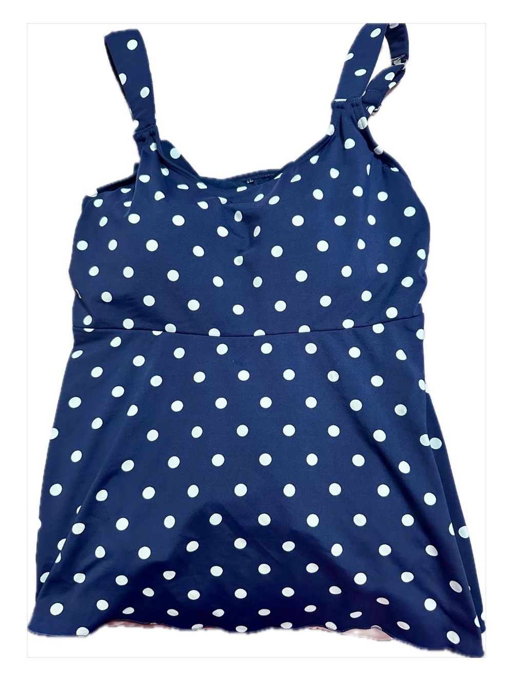 Lands' End Navy and White Polka Dot Tankini Top